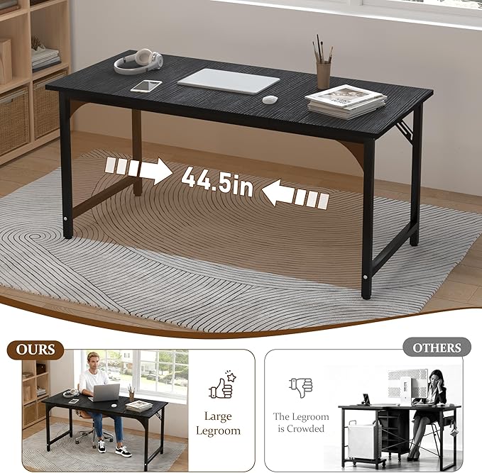 55 X 23.6 inch Computer Desk, Office Desk with Deeper & Thicker Desktop, Modern Simple Study Table with Sturdy Metal Frame & Large Legroom, Study Writing Work Desk for Home Office, Bedroom