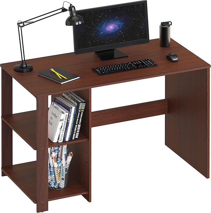 SHW 38-Inch Home Office Computer Desk with Shelves, Cherry