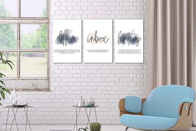 SHMAO Office Canvas Wall Art Motivational Wall Decor, 3 Piece Office Inbox Meeting Print Pictures for Office Wall Decor Women Inspirational Framed Artwork Home Office Decor 12”x18”x3 Panels