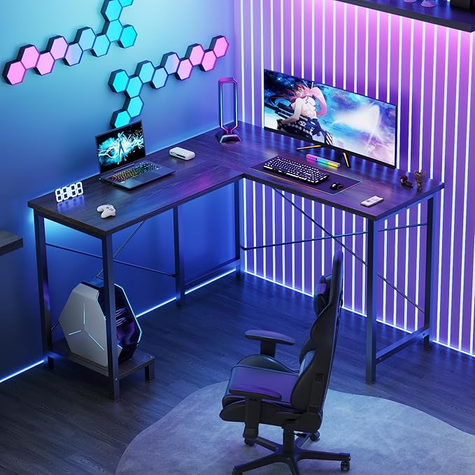 DUMOS L Shaped Desk, Computer Gaming Desks Corner Office Table with CPU Shelf for Home Study Writing Work Station 50 Inch, Grey