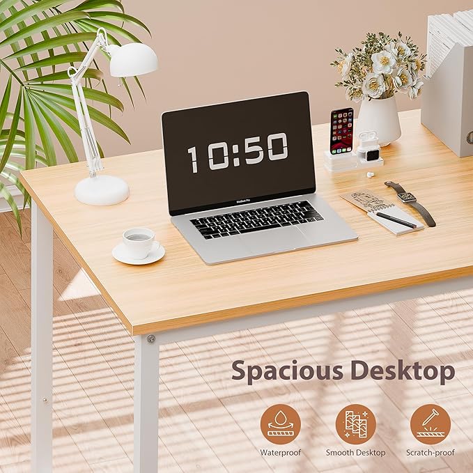 ZenStyle Computer Desk 47" Large Office Desk Computer Table Laptop PC Simple Study Writing Desk for Home Office, Light Brown