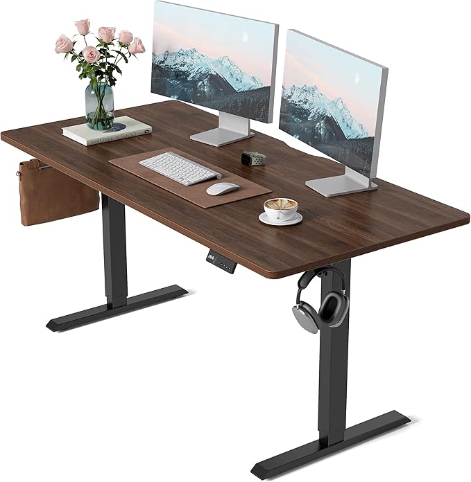 CubiCubi 63 x 28 Large Standing Desk, Height Adjustable Electric Computer Desk, 28" Deep Desktop, Sit Stand up Home Office Workstations with 4 Preset Heights, Black Walnut