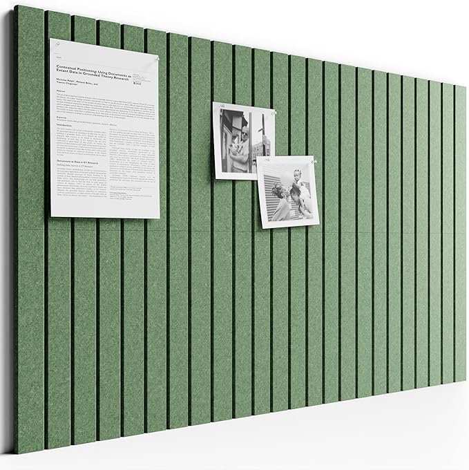 Bumusty Large Cork Board Alternative-36 x 24" Felt Bulletin Board Tiles, with 30 Pushpins, 40 Adhesive Tabs, 6-Pack Slat Wall Paneling, Cork Boards for Office Push Pin Board Felt Board-Moss Green