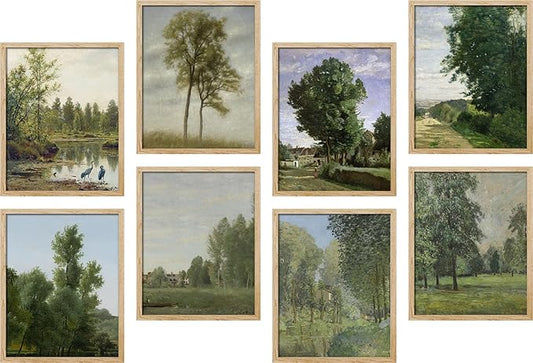 SIGNWIN Adhesive Canvas Poster Bathroom Decor, Wall Art Room Decor Multicolor for Living Room, Bedroom, Office Rustic Green Forest Tree Landscapes Classic Vintage Illustrations Bohemian - 12"x16"x 8