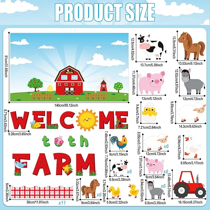 gisgfim Farm Animals Bulletin Board Decorations with Background Welcome to The Farm Paper Cutouts Barnyard Farm Back to School Bulletin Board Set for School Classroom Chalkboard Wall Decor Supplies