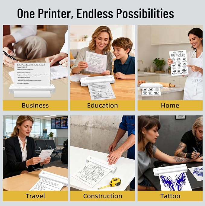 Bagana Inkless Portable Printer, Wireless Thermal Small Bluetooth Mobile Travel Printer for iPhone Android Laptop Supports 8.5x11 Inch US Letter Thermal Paper for Home Office School