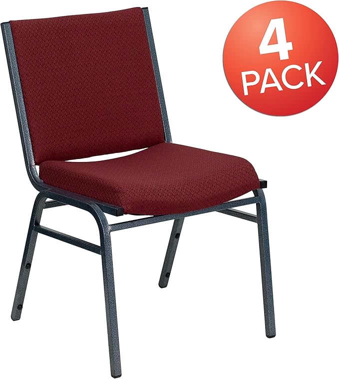 Flash Furniture 4 Pack HERCULES Series Heavy Duty Burgundy Patterned Fabric Stack Chair