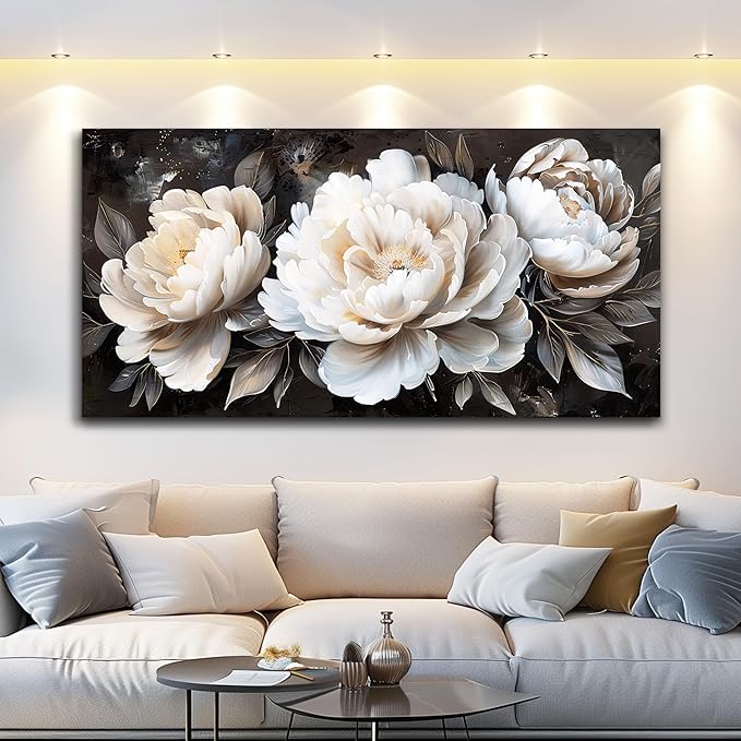 QIYILEXWART Canvas Wall Art For Living Room Wall Decor For Bedroom Office Wall Decoration White Peony Landscape Painting Farmhouse Pictures Artwork Room Aesthetic Home Decor 20x40 In