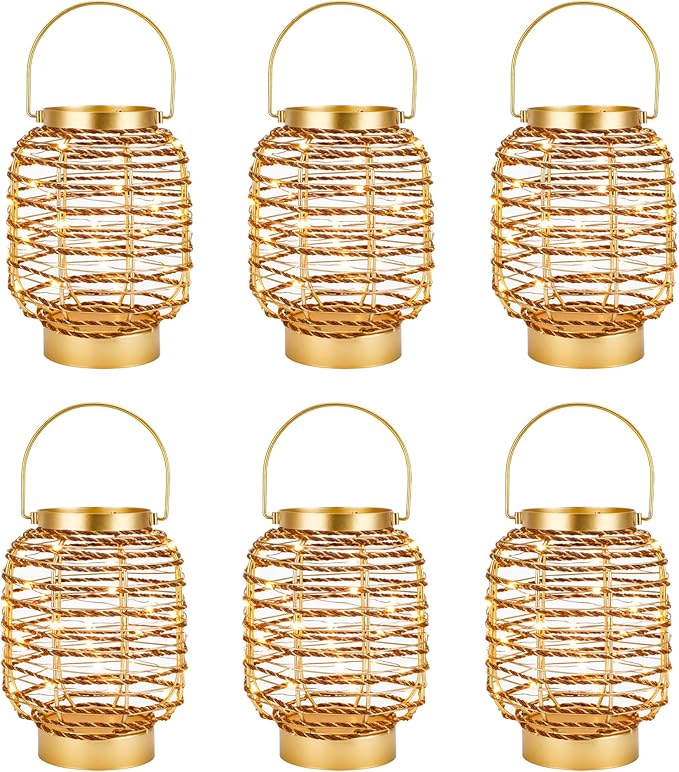 Set of 6 Battery Operated Table Lamp 7.7 "H Metal Cage LED Cordless Lamp with 6-Hour Timer, Vintage Decorative Fairy Lights Lantern for Indoor/Outdoor Bedrooms Weddings Parties Patio Events