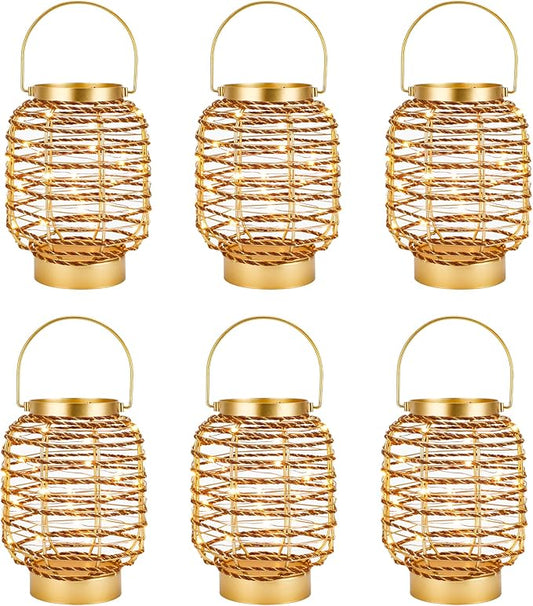 Set of 6 Battery Operated Table Lamp 7.7 "H Metal Cage LED Cordless Lamp with 6-Hour Timer, Vintage Decorative Fairy Lights Lantern for Indoor/Outdoor Bedrooms Weddings Parties Patio Events