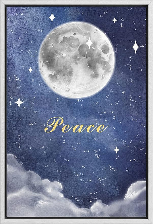 IDEA4WALL Framed Canvas Print Wall Art Peace Watercolor Galaxy with Silver Moon Astronomy & Space Sky Illustrations Modern Art Glam Colorful Ultra for Living Room, Bedroom, Office - 24"x36" WHITE