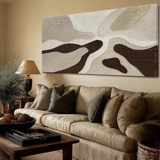 ZUNARE Hand-Painted Large Abstract Wall Art – Neutral Beige, Taupe, and Brown Textured Wall Decor, Luxury Modern Art for Living Rooms, Offices, Hotels, Ready to Hang, 29×58 inch