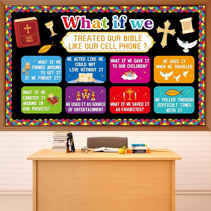 gisgfim Christian Bulletin Board Decorations Set Religious Bible Cross Paper Cutouts Inspirational Quotes Classroom Bulletin Board Decor for Sunday School Church VBS Classroom Chalkboard Wall