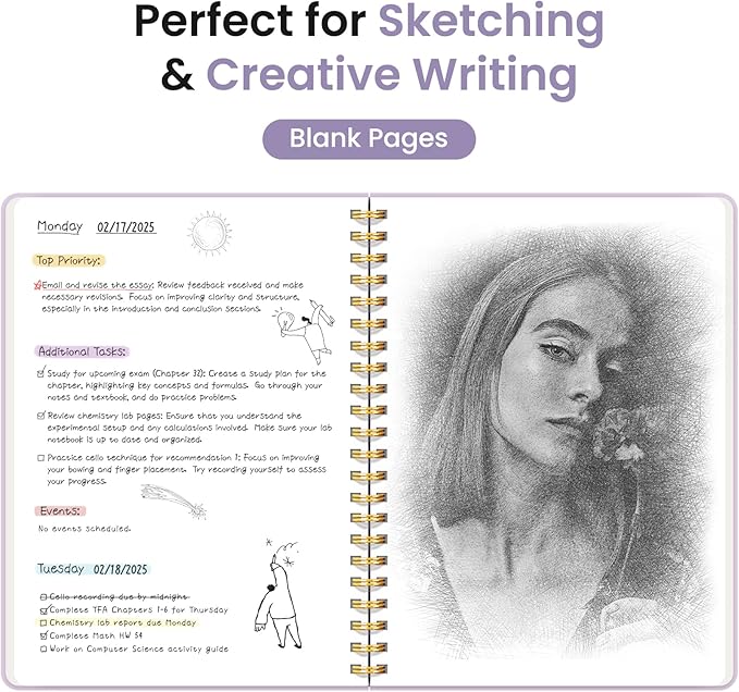 Taja Blank Spiral Journal Notebook for Women & Men, 140 Pages, Sketch Book, Plain Notebook for Drawing & Sketching, Journals for Creative Writing, A5(5.7" x 7.9") – Purple