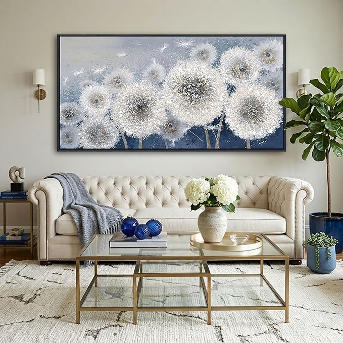 Pogusmavi Dandelion Wall Art Modern Wall Decor Botanical Framed Artwork for Walls Office Artwork Pictures for Bedroom Canvas Painting for Living Room 30x60 Black Framed