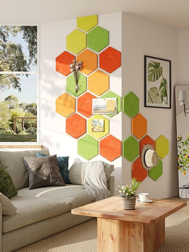 8 Pack Hexagon Felt Bulletin Board Tiles - 11.8" Large Thick Pin Board for Walls with 30 Push Pins, DIY Boards for Office Home School Decor, Aesthetic Hex Cork Board Alternative
