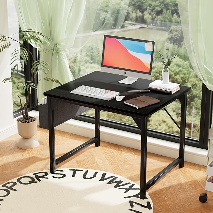Furmax Computer Desk 32 Inch Small Office Desk with Storage Bag & Headphone Hook, Workstation for Home Office, Modern Writing Study Table (Black)