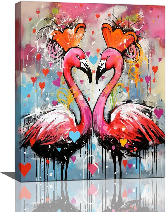yerretin Flamingo Wall Art Banksy Graffiti Pictures Wall Decor Pink Canvas Painting Modern Home Decoration Artwork for Bathroom Bedroom Living Room Office Framed 16"x20"