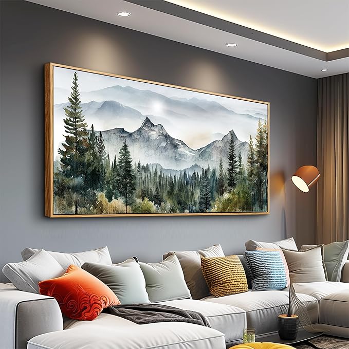 hyidecorart Large Wall Decorations For Living Room Wood Framed Canvas Wall Art For Bedroom Office Wall Decor Abstract Mountain Scenery Paintings Pictures Artworks Ready To Hang Home Decoration