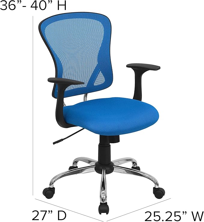 Flash Furniture Alfred Mid-Back Blue Mesh Swivel Task Office Chair with Chrome Base and Arms