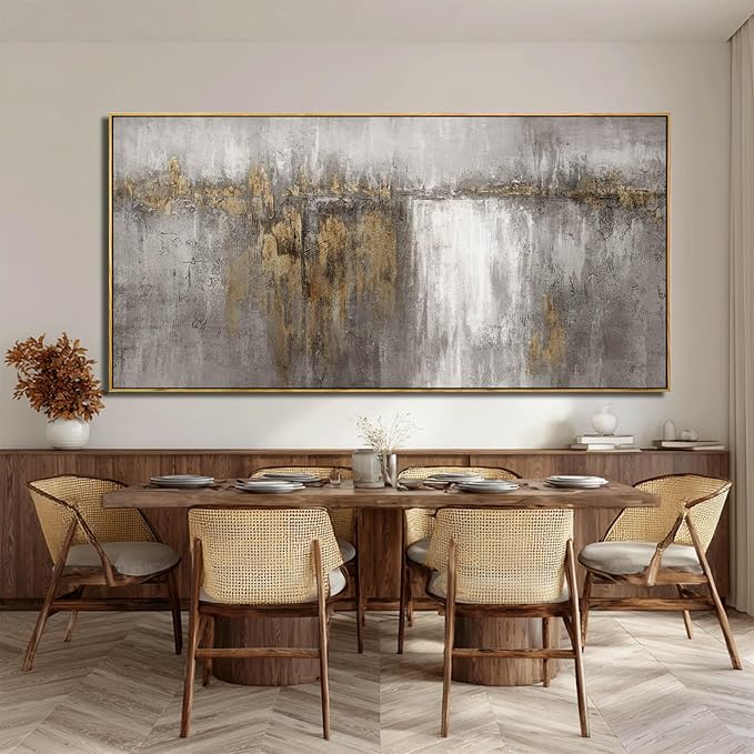 Neutral Canvas Arts Gold Wall Art Decor Framed Abstract Pictures Grey Prints Artwork for Living Room Bedroom Dining Room Home Office Decor 29”x58”
