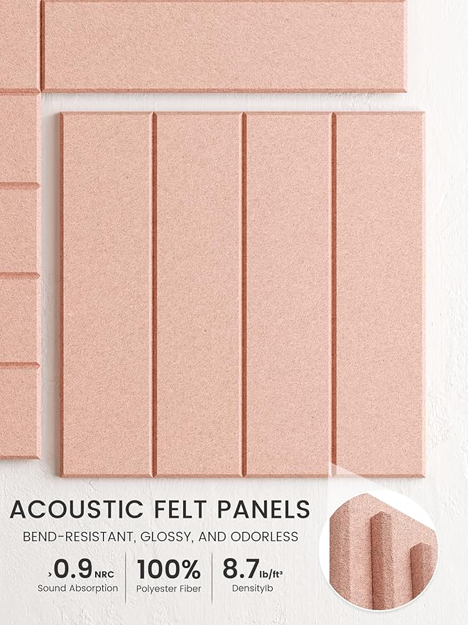 Bumusty Large Cork Board Alternative-36 x 24" Felt Bulletin Board Tiles, with 30 Pushpins, 40 Adhesive Tabs, 6-Pack Slat Wall Paneling, Cork Boards for Office Push Pin Board Felt Board-Pink