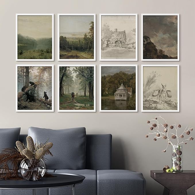 SIGNWIN Framed Poster Wall Art Set of Vintage Landscape, Sketches Art, Rustic Framhouse Decor for Living Room, Bedroom, Office - 11"x14"x 8 White