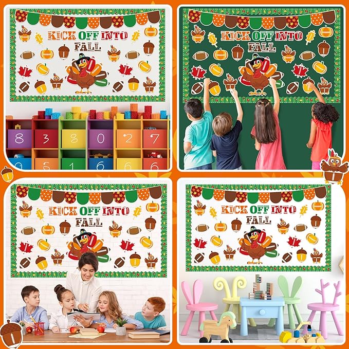 Fall Football Thanksgiving Bulletin Board Decorations Set Kick Off into Fall Classroom Decor Autumn Maple Leaf Paper Cutouts Football Border Sport Party School Classroom Chalkboard Wall Supplies Favor