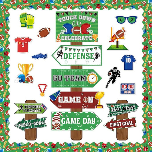gisgfim Football Bulletin Board Decoration Set Football Borders Touch Down Cutouts for School Classroom Game Day Sports Bulletin Board Craft Home Wall(Football)