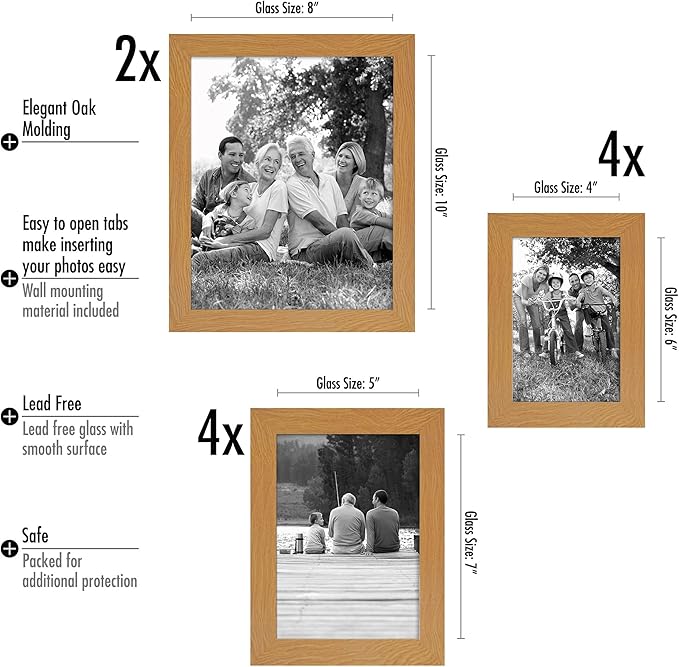 Americanflat Set of 10 Picture Frames with Shatter-Resistant Glass - Gallery Wall Frame Set with Two 8x10, Four 5x7 and Four 4x6 Frames - Signature Collection - Dark Oak