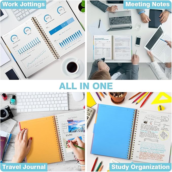 Spiral Notebook 8.5" x 11", 5 Subject Notebooks College Ruled with Removable Dividers, 300 Pages 100GSM Thick Spiral Writing Journal for Women & Men, Large A4 Lined Journal Notebooks for Work, School