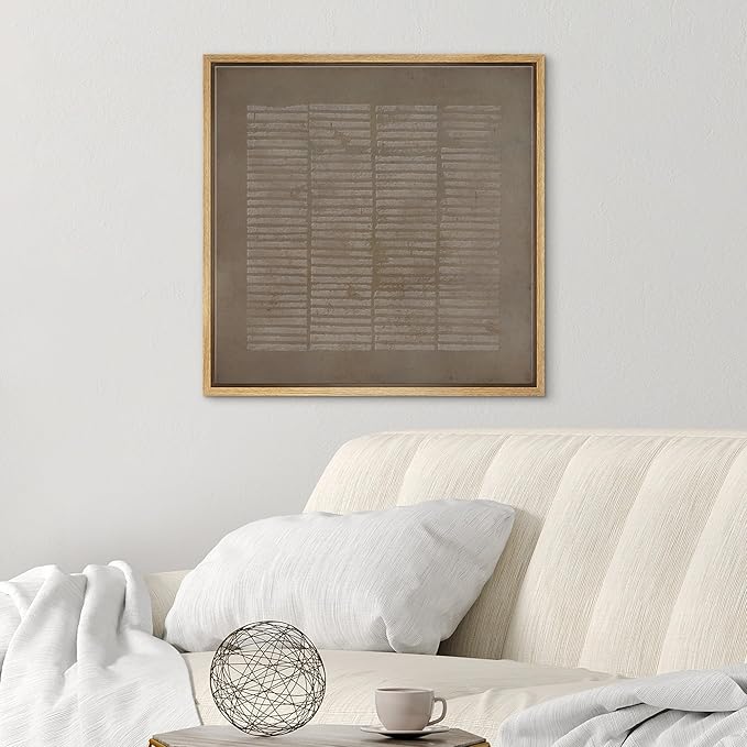 SIGNWIN Framed Canvas Print Wall Art Geometric Minimal Retro Line Pattern Abstract Shapes Illustrations Modern Art Decorative Boho Relax/Zen Nordic for Living Room, Bedroom, Office - 16"x16" Natural