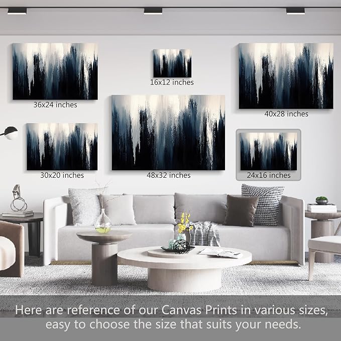 gaosoul Modern Blue Abstract Canvas Wall Art Oil Painting Giclee Print with Vertical Ice Crystal Strokes Ombre White to Navy Gradient Gallery Wrapped for Home Office Decor 24x16in