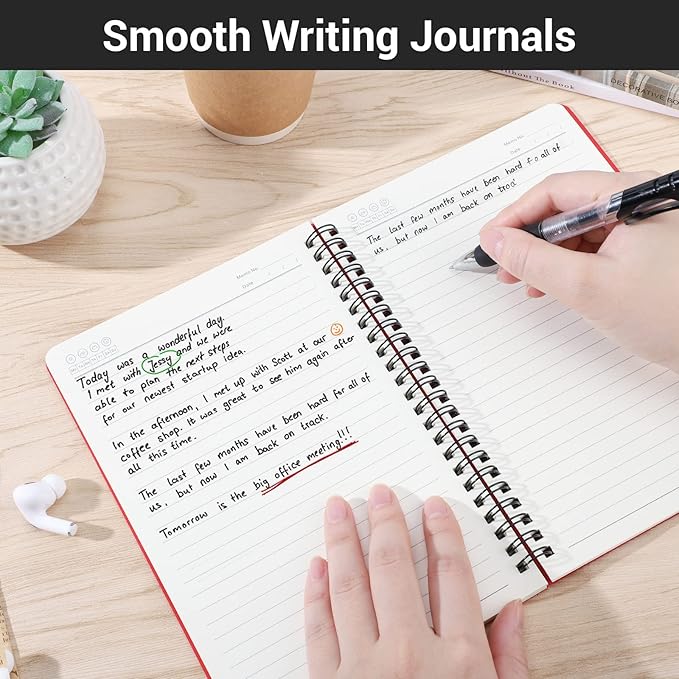 EUSOAR Spiral Lined Notebook, A5 3packs 5.5"X8.3" 120 Pages Lined Travel Writing Journal, Memo Notepad Sketchbook, Students College Office Business Subject Diary Ruled Spiral Book Journal-Red Cover