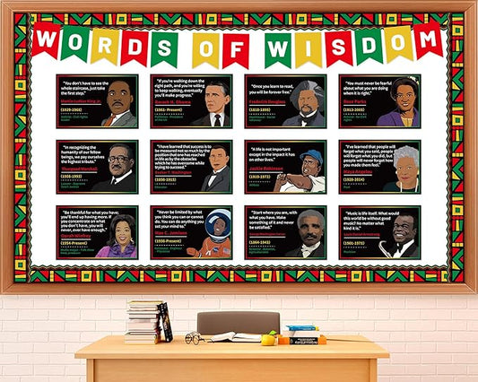 Black History Month Bulletin Board Set Words of Wisdom Classroom Decorations African American Inspirational Quote Paper Cutout Black History Bulletin Board Border for School Chalkboard Door Supplies
