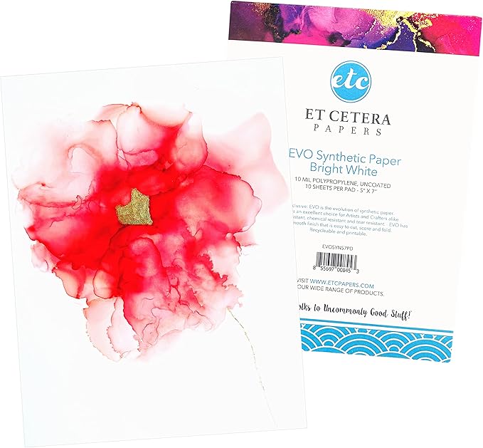 Alcohol Ink Paper - Non-Absorbent, Heavy Weight & Tear Resistant - Forgiving - Many Inks Wipe Off Clean for Easy Reuse On White - Flexible Bright White EVO 5x7 Inch (10 Sheets)