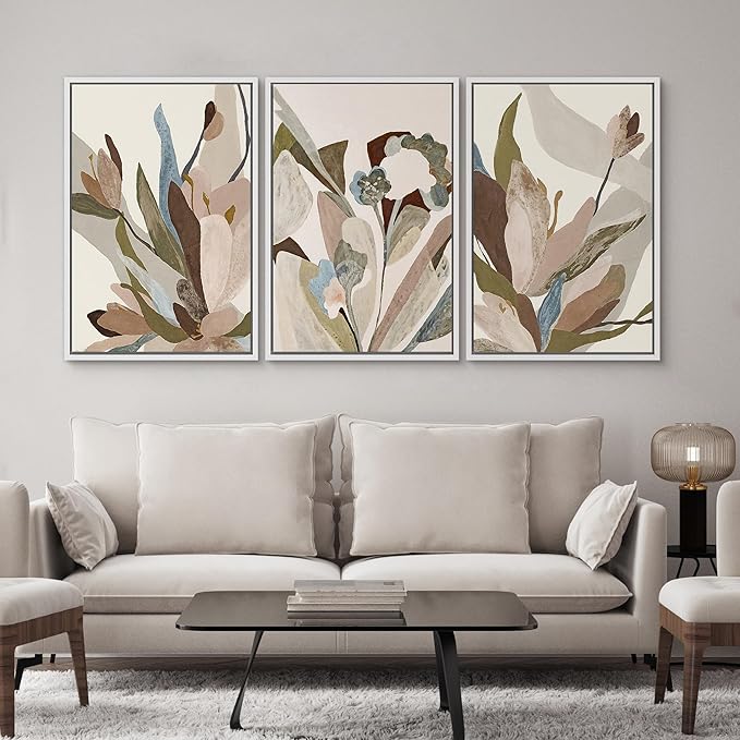 SIGNWIN Framed Canvas Print Wall Art Set Botanical Abstract Earthy Neutral Floral Illustrations Modern Art Decorative Boho Relax/Zen Nordic for Living Room, Bedroom, Office - 16"x24"x3 White
