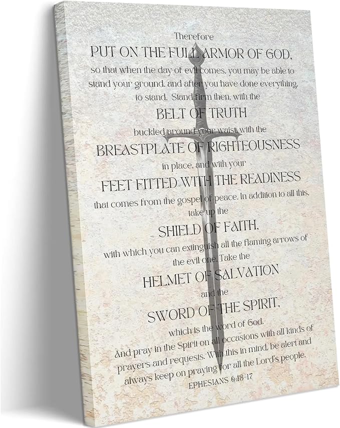 Christian Spiritual Armor Canvas Wall Art Ephesians 6:11 Bible Verse Painting Picture armor of god Wall Decor Religious biblical Poster Print Artwork for Church Office Bedroom 12x16in Wrapped Canvas