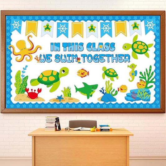 Sea Turtle Bulletin Board Set Ocean Themed Classroom Bulletin Board Decorations Under The Sea Turtle Cutouts Classroom Decorations for Back to School Office Home Chalkboard Decor Wall Door