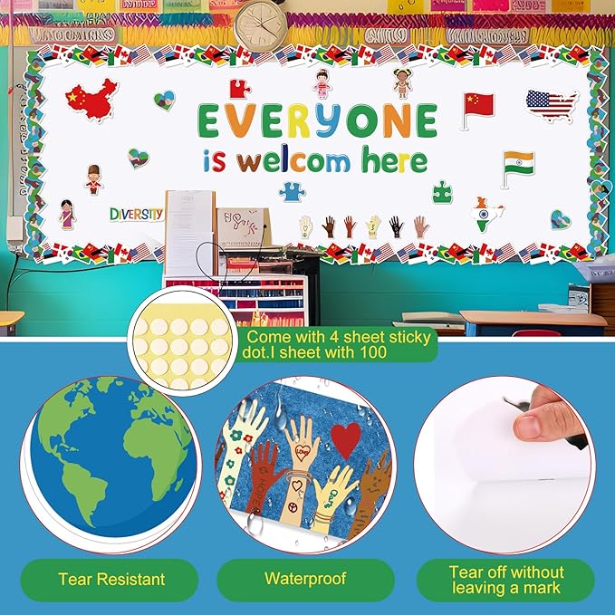 Kosiz Diversity Bulletin Board Decoration Set 118 ft Scalloped Bulletin Board Borders Classroom Poster Border Trim with 257 Pcs Letter Number Symbol Cutout for School Decor