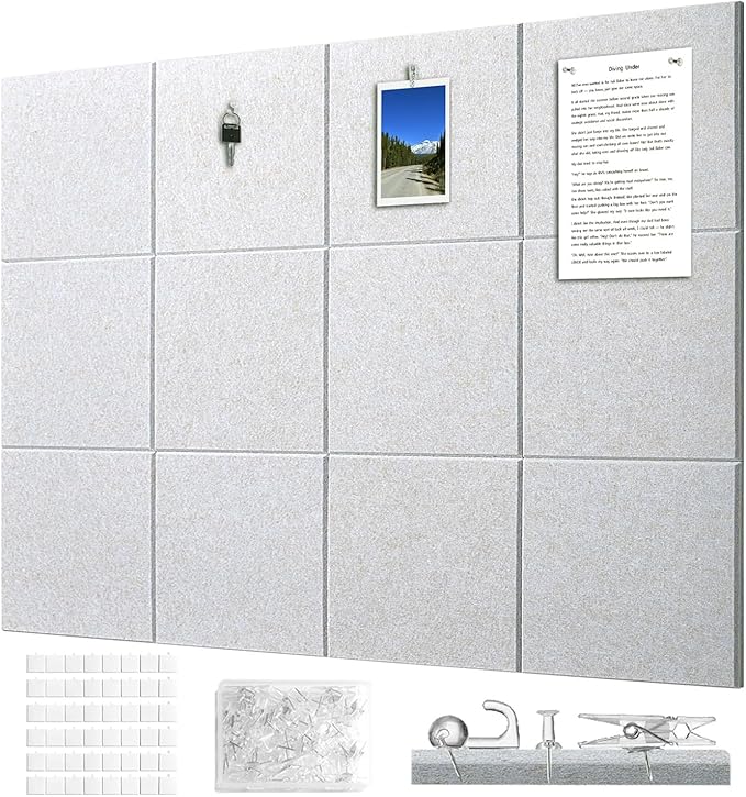 Felt Wall Tiles Bulletin Board Large Cork Board Alternative 12 Pack 11.81”x11.81”x0.47” Felt Pin Board Tack Board with Safe Removable Adhesive Tabs for Home Office School 48x36(Light Camel)
