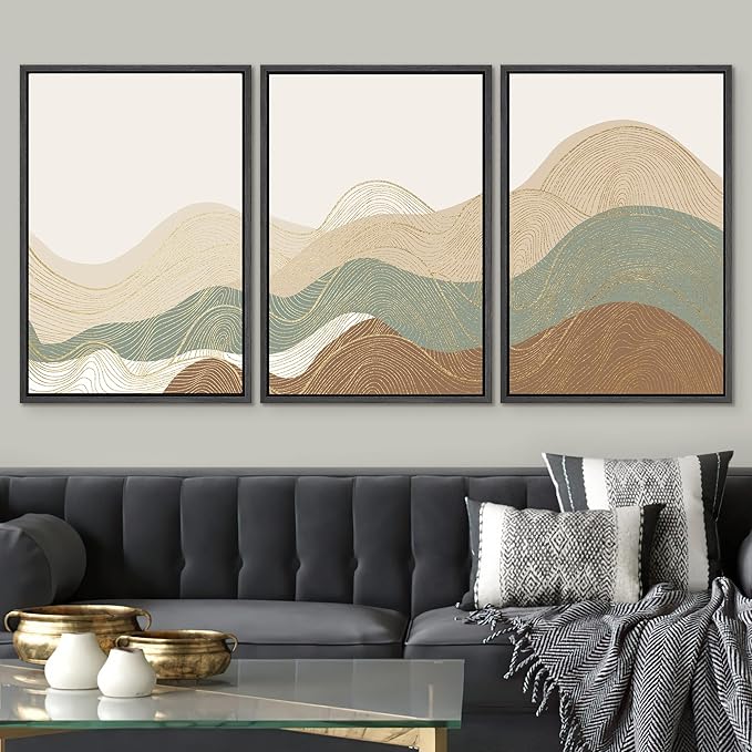 SIGNWIN Framed Canvas Print Wall Art Set Multicolor Geometric Wave Collage Abstract Shapes Illustrations Modern Art Decorative Nordic Zen Chic for Living Room, Bedroom, Office - 24"x36"x3 Black