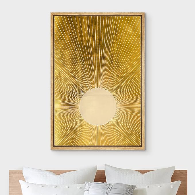 IDEA4WALL Framed Canvas Print Wall Art Rays of Light from Yellow Sun Astronomy & Space Cosmic Illustrations Modern Art Glam Scenic Multicolor Warm for Living Room, Bedroom, Office - 24"x36" Natural