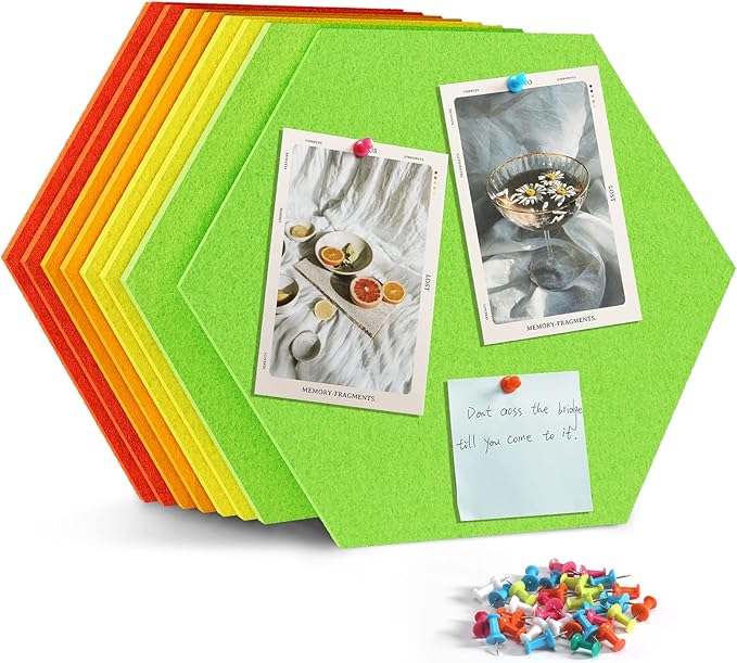 8 Pack Hexagon Felt Bulletin Board Tiles - 11.8" Large Thick Pin Board for Walls with 30 Push Pins, DIY Boards for Office Home School Decor, Aesthetic Hex Cork Board Alternative