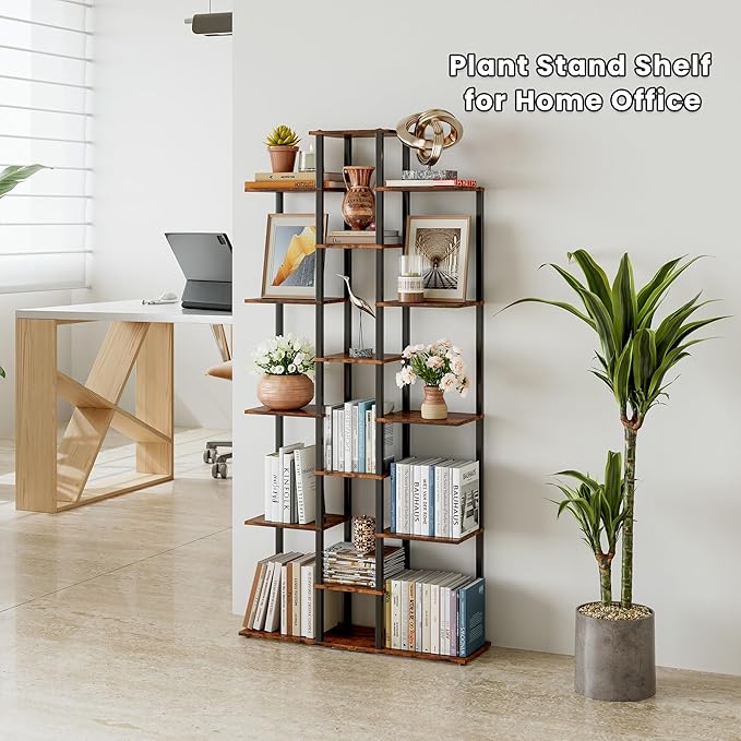 5-Tier Small Space Bookshelf,Sturdy Compact Bookcase for Study Room/Bedroom,Easy Assembly Wooden Storage Shelf（7.8” DRustic Brown