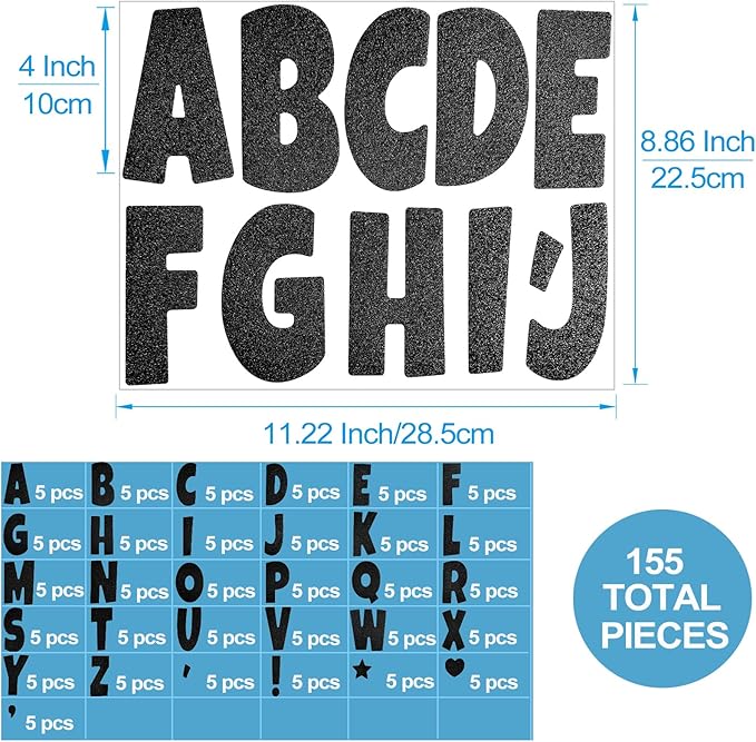 Glitter Bulletin Board Letters for Classroom Alphabet Poster Board Letters for Bulletin Board Display Home School Classroom Decor(Black,4 Inch)