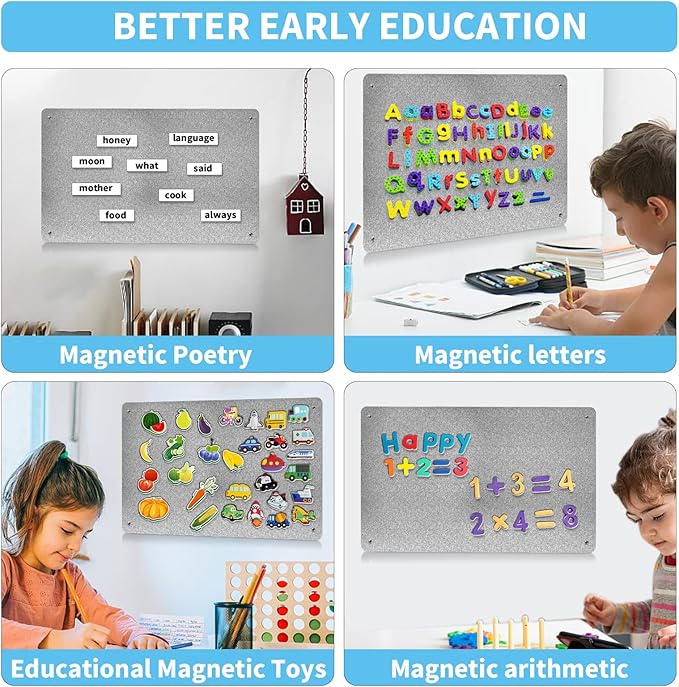 17.7" x 11.8" 2 Pack Metal Magnetic Board - Magnet Bulletin Board to Display Magnetic Letters Numbers Animal, Poetry, Spice Jars, Notes, Photos, Suitable for Wall, Refrigerator, Cubicle, Cabinet