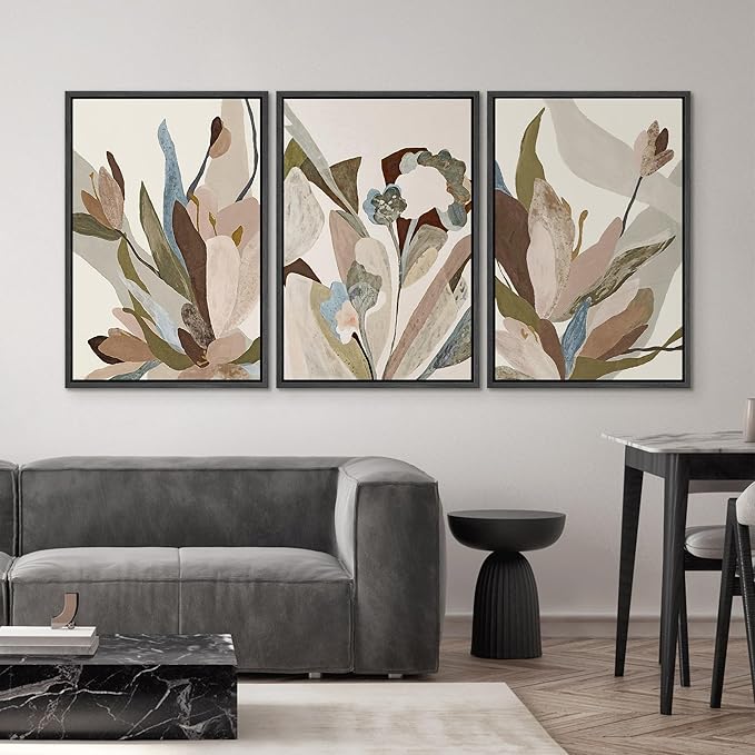 SIGNWIN Framed Canvas Print Wall Art Set Botanical Abstract Earthy Neutral Floral Illustrations Modern Art Decorative Boho Relax/Zen Nordic for Living Room, Bedroom, Office - 16"x24"x3 Black