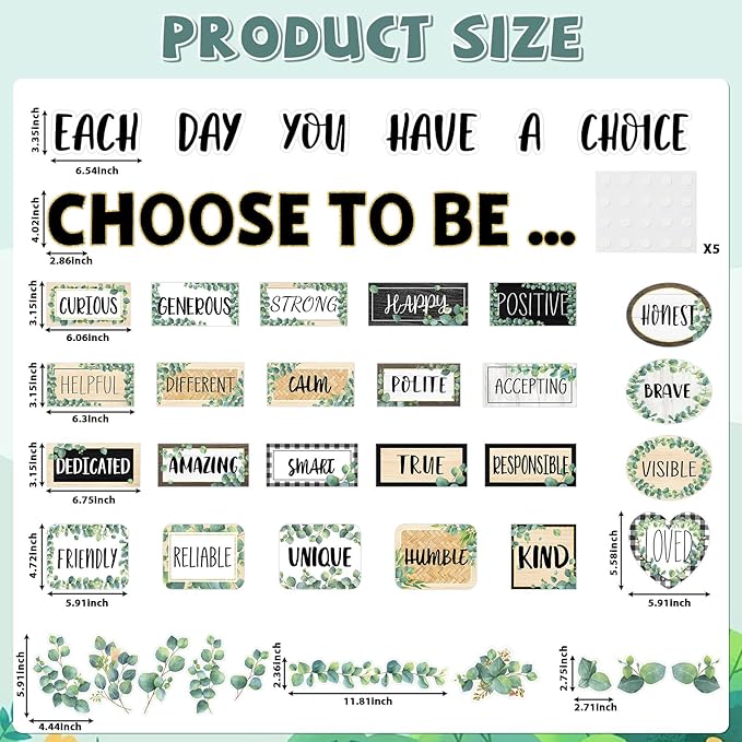 Eucalyptus Motivational Bulletin Board Set Greenery Decoration for Classroom Inspirational Posters Choose to Be Positive Accent Cutouts Eucalyptus Bulletin Boards for Teachers School Wall Supplies