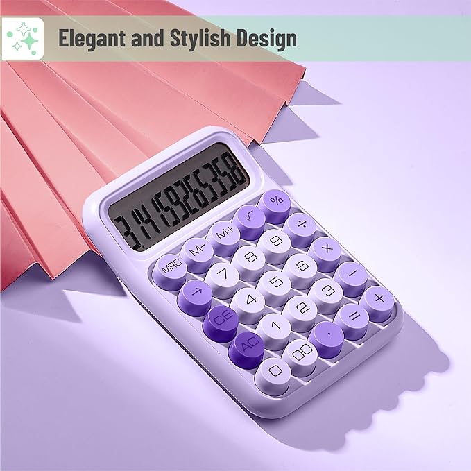 Mr. Pen- Mechanical Switch Calculator, 12 Digits, Large LCD Display, Purple Calculator Big Buttons